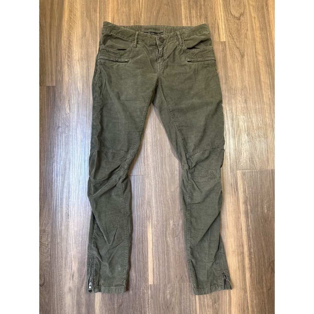 Etienne Marcel Corduroy Moto Pants Women 28 Olive Green Skinny Ankle Zip